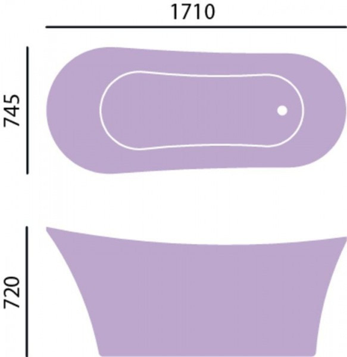 Art Deco Badewanne freistehend Edelstahleffekt Modell He-Hol 1710mm - Freistehende Retro Antik Jugendstil Badewanne