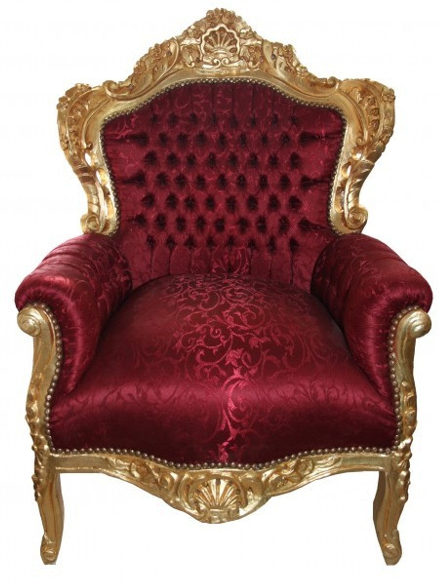 Barock Sessel King Bordeaux Musterstoff / Gold - Barock Möbel