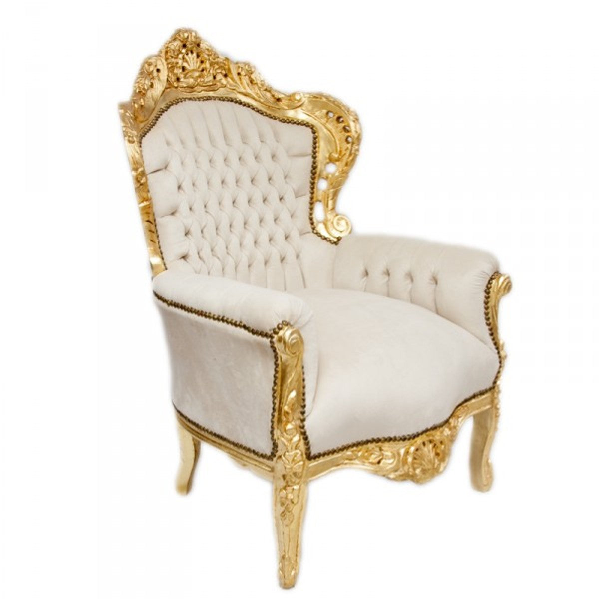 Barock Sessel King Creme Samtstoff / Gold - Antik Stil Sessel