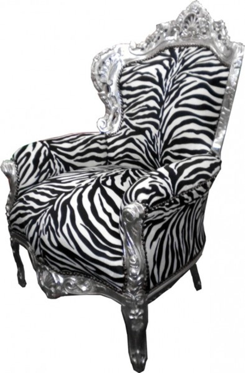 Barock Sessel King Zebra/Silber