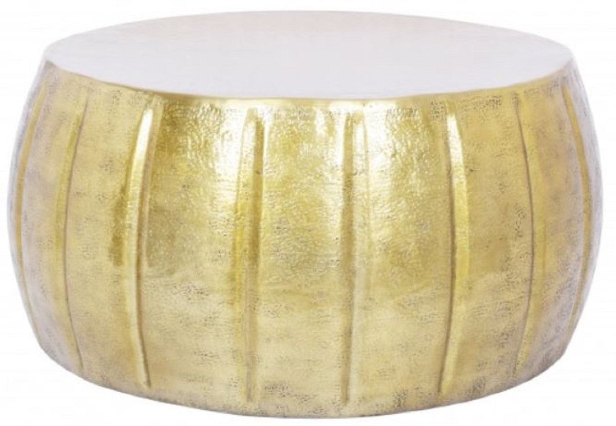 Aluminium Couchtisch Gold Ø 65 x H. 31 cm - Runder Wohnzimmertisch im orientalischen Stil - Wohnzimmer Möbel