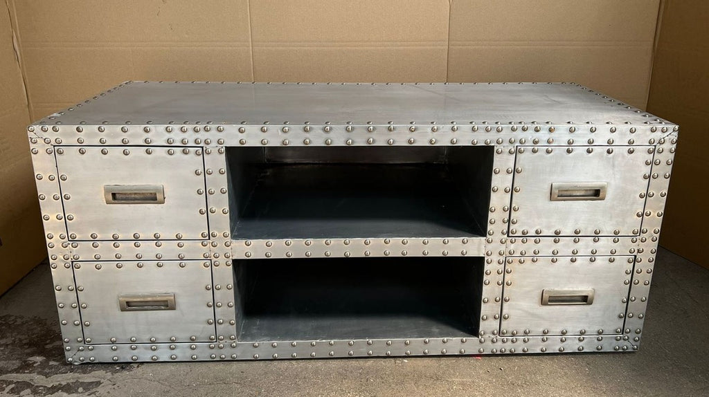 Aluminium Flugzeug Flieger TV Schrank Silber 120 cm - Aluminium Möbel