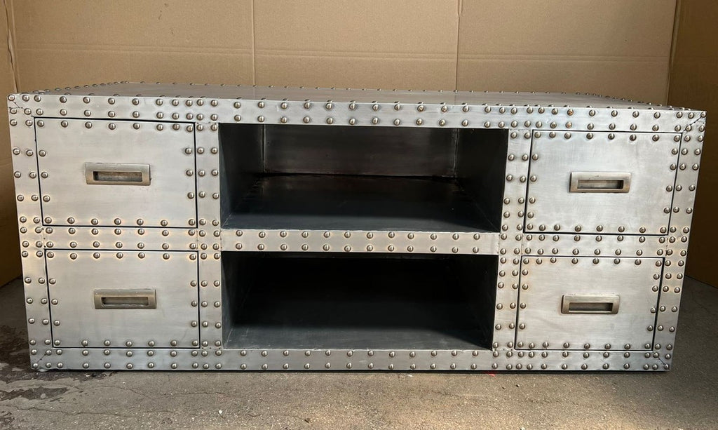Aluminium Flugzeug Flieger TV Schrank Silber 120 cm - Aluminium Möbel