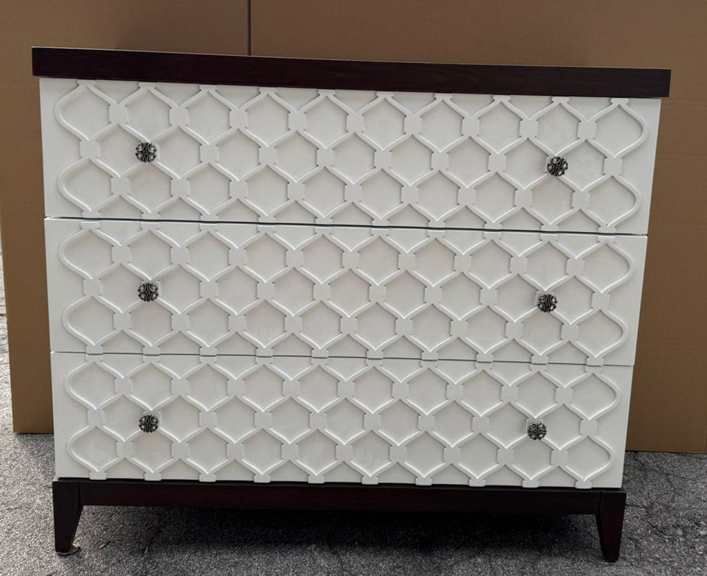 Luxus Art Deco Kommode mit 3 Schubladen Weiß / Dunkelbraun 120 cm