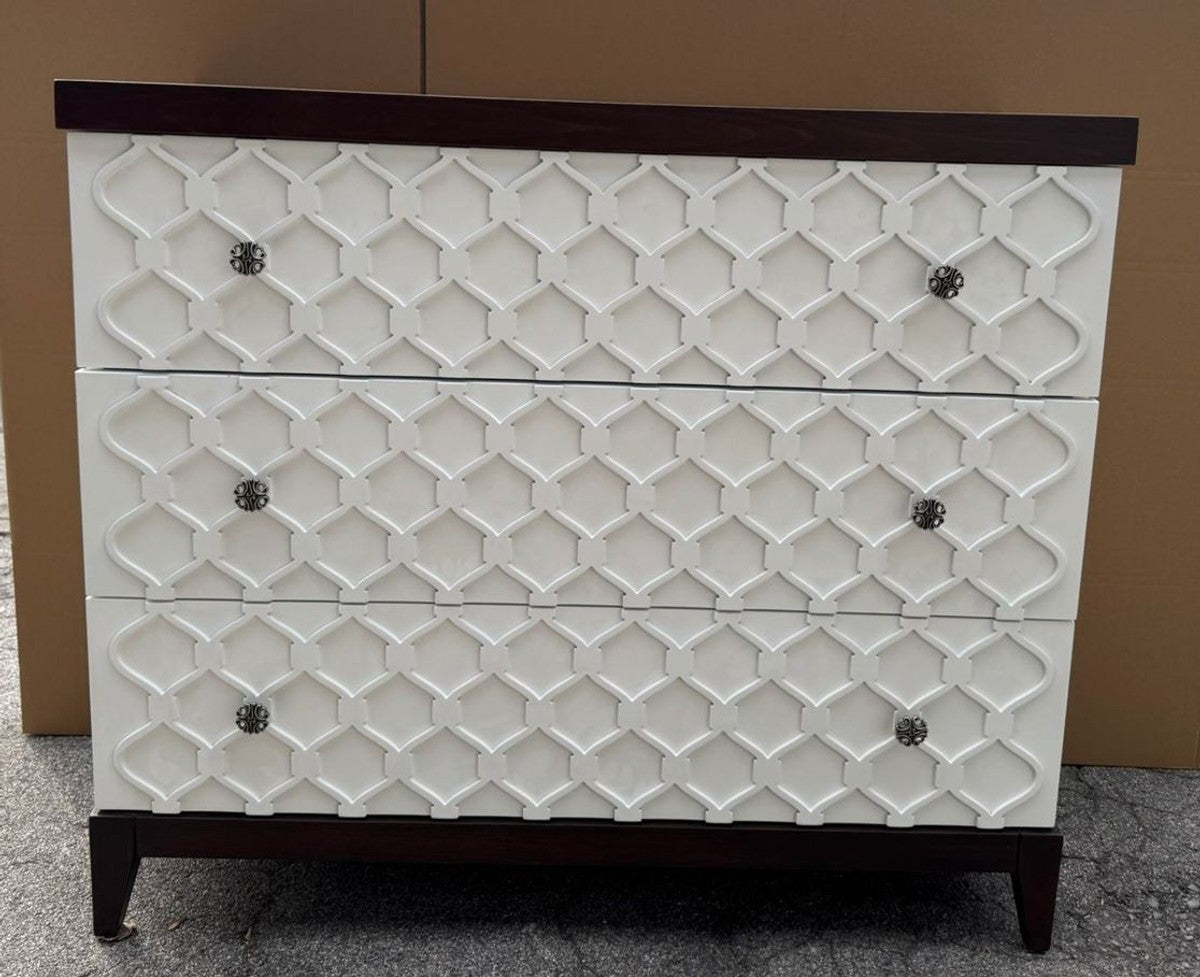 Luxus Art Deco Kommode mit 3 Schubladen Weiß / Dunkelbraun 120 cm