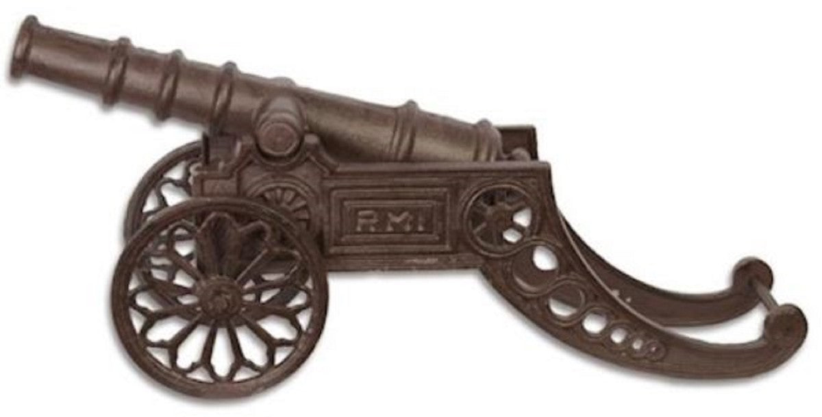 Antik Stil Deko Kanone Antik Braun 73,7 x 21,4 x H. 33,2 cm - Historische Mittelalter Gusseisen Kanone - Garten & Terrassen Deko Accessoires