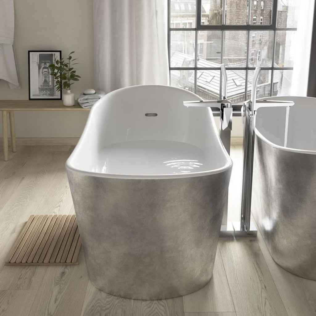 Art Deco Badewanne freistehend Edelstahleffekt Modell He-Hol 1710mm - Freistehende Retro Antik Jugendstil Badewanne