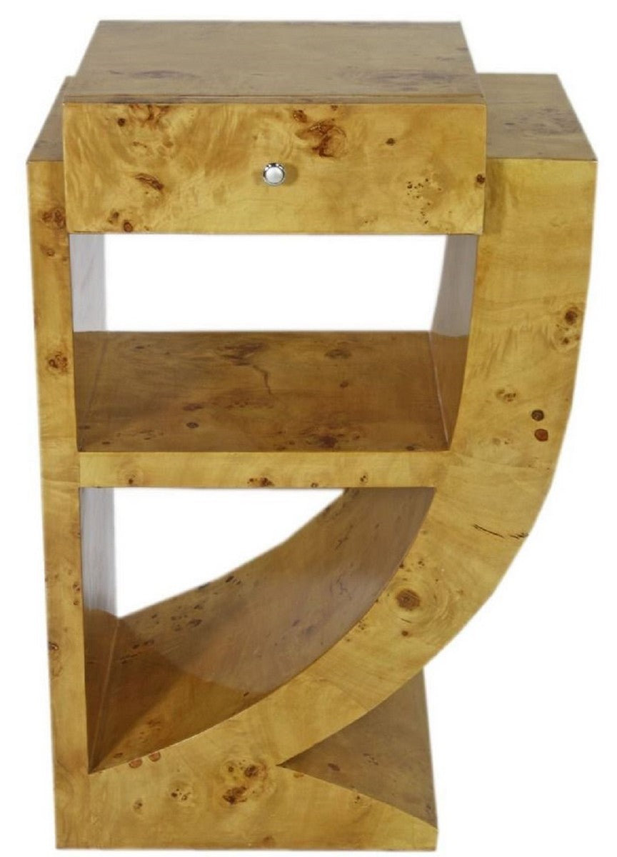 Art Deco Beistelltisch Set Hellbraun 50 x 40 x H. 75 cm - Wurzelholz Beistelltische mit Schublade - Nachttische - Luxus Qualität