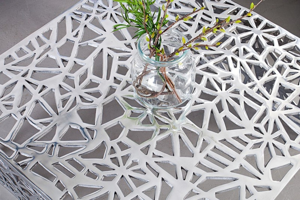 Art Deco Couchtisch Silber Metall 60 x 60 x H. 32 cm - Jugendstil Tisch - Möbel Wohnzimmer