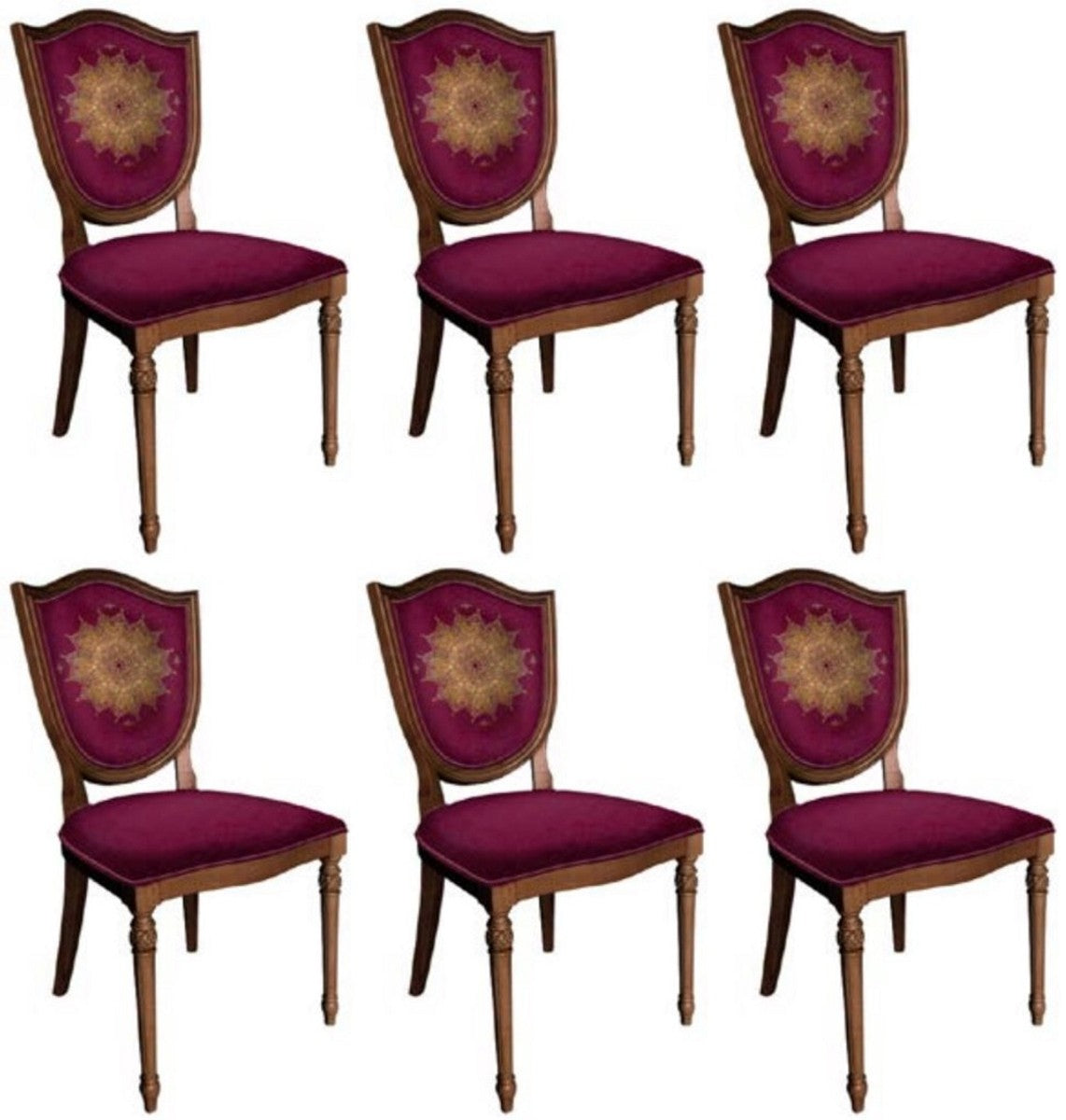 Art Deco Esszimmerstuhl Set Lila / Braun - 6 Handgefertigte Art Deco Küchen Stühle - Art Deco Esszimmer Möbel