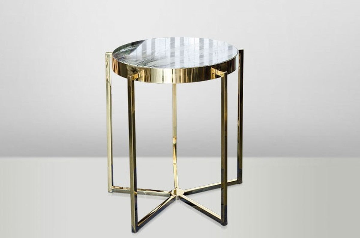 Art Deco Beistelltisch Gold Metall / Marmor 65 x 65 cm- Jugendstil Tisch - Möbel Blumentisch
