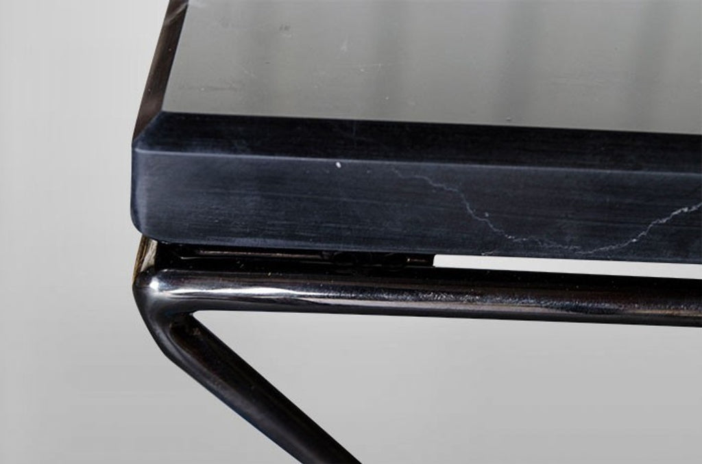 Art Deco Beistelltisch Schwarz Metall / Marmor 35 x 35 cm- Jugendstil Tisch - Möbel Blumentisch