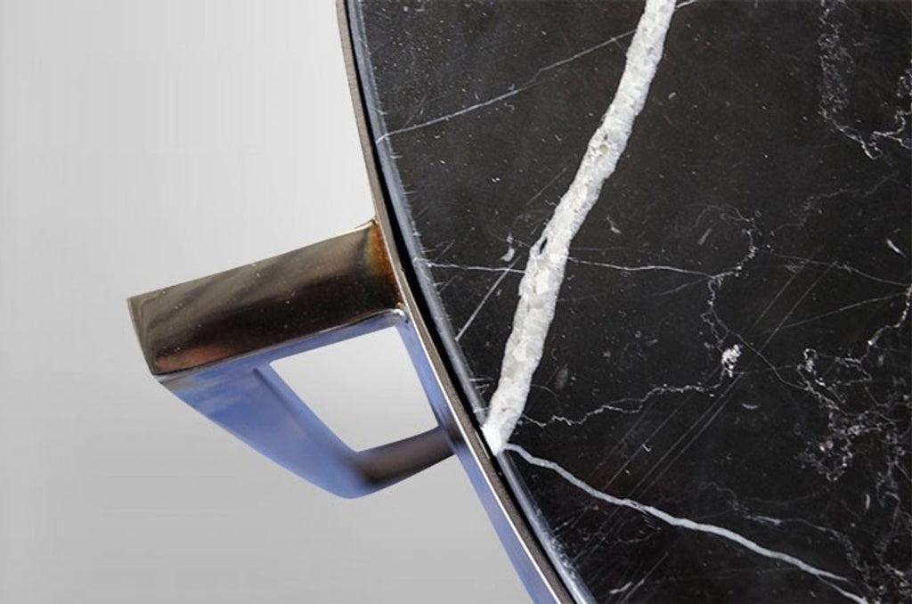 Art Deco Beistelltisch Schwarz Metall / Marmor 65 x 65 cm- Jugendstil Tisch - Möbel Blumentisch