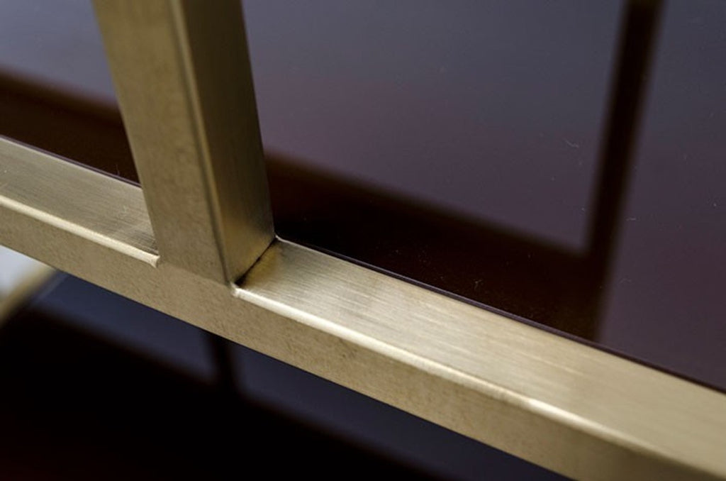 Art Deco Luxus Regal Schrank Edelstahl Gold mit getönten Glasböden H210 x 98 x 35 cm - Bücherregal Regal Schrank - Jugendstil Möbel