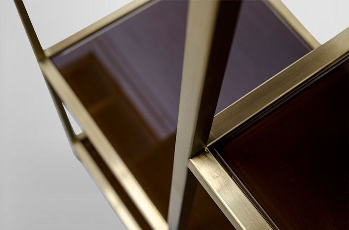 Art Deco Luxus Regal Schrank Edelstahl Gold mit getönten Glasböden H210 x 98 x 35 cm - Bücherregal Regal Schrank - Jugendstil Möbel