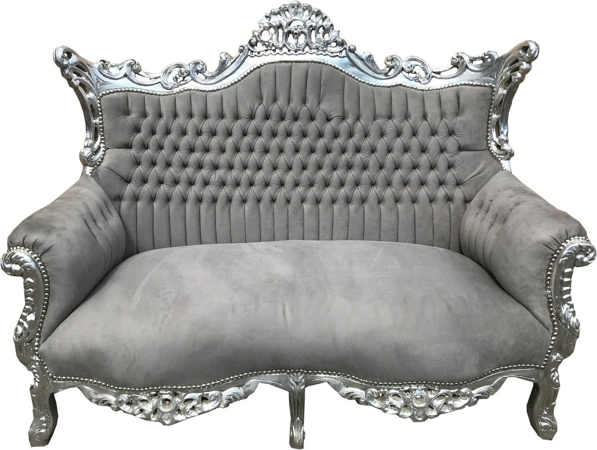 Barock 2-er Sofa Master Grau / Silber - Antik Stil Möbel
