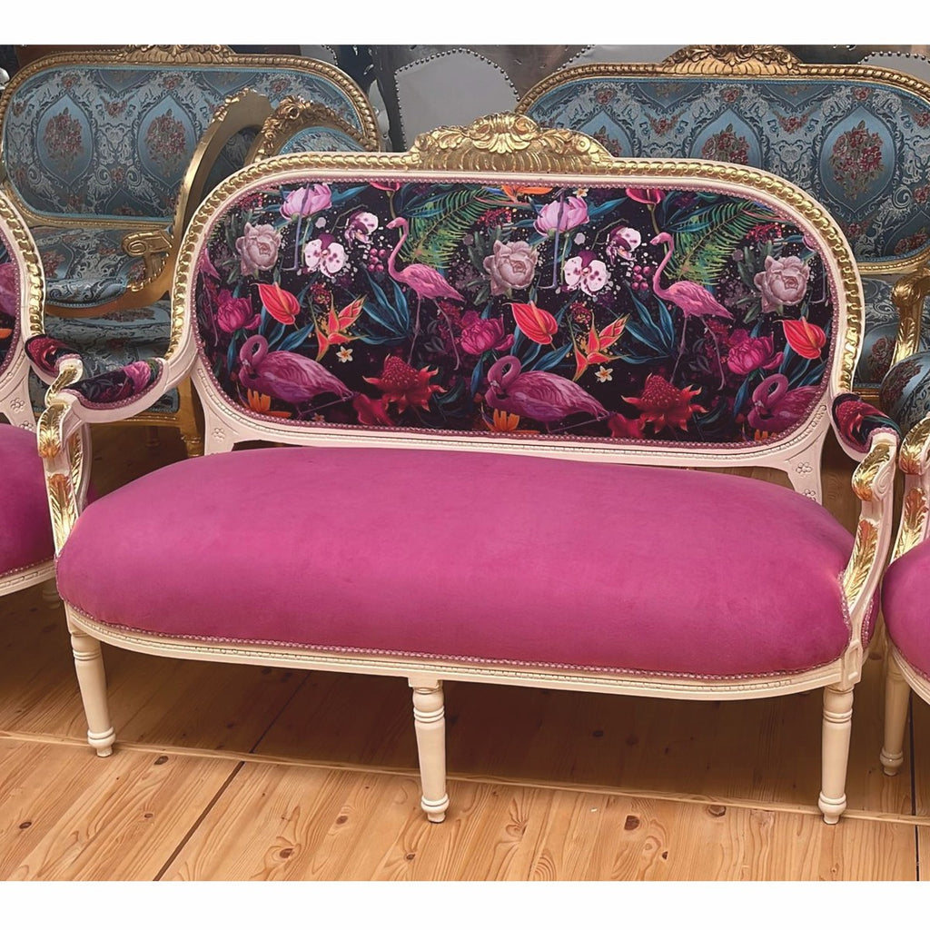 Barock 2er Sofa Pink / Bunt / Weiß / Gold 150 cm - Barock Möbel
