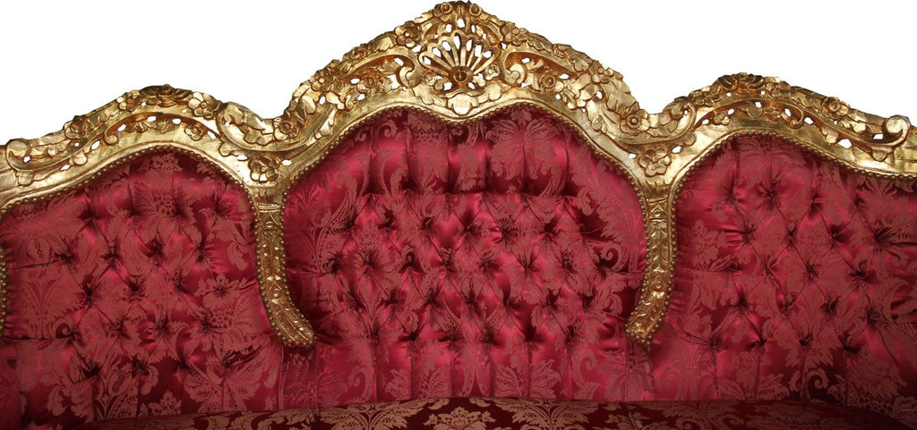 Barock 3er Sofa Lord Bordeauxrot / Gold 184 x 81 x H. 125 cm - Handgefertigtes Wohnzimmer Sofa mit elegantem Muster - Barock Möbel