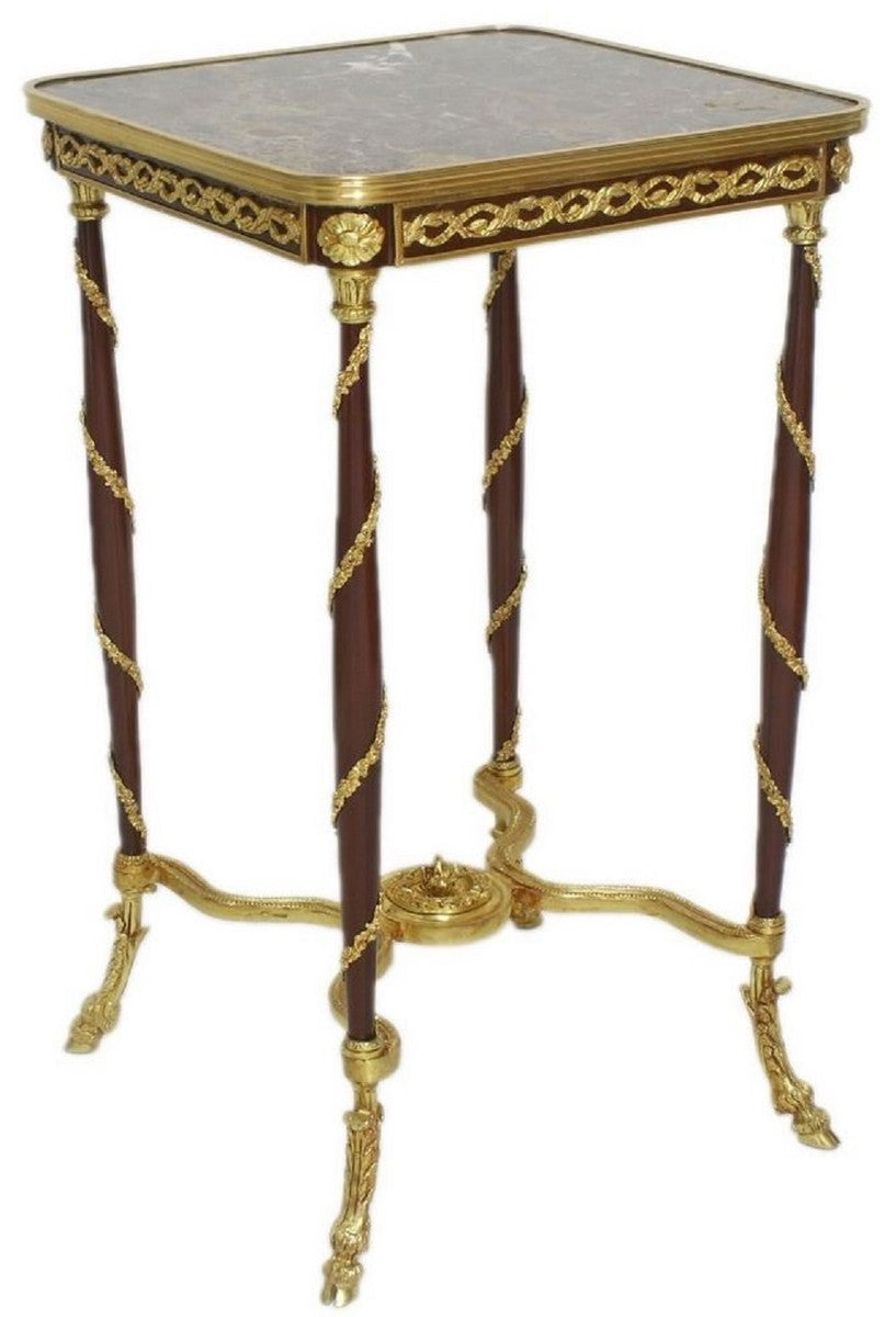 Barock Beistelltisch Braun / Gold / Schwarz 45 x 45 x H. 78 cm - Handgefertigter Massivholz Tisch im Barockstil - Barock Wohnzimmer Möbel