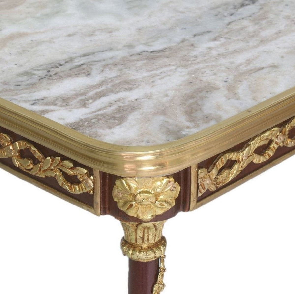 Barock Beistelltisch Braun / Gold / Grau 45 x 45 x H. 78 cm - Handgefertigter Massivholz Tisch im Barockstil - Barock Wohnzimmer Möbel