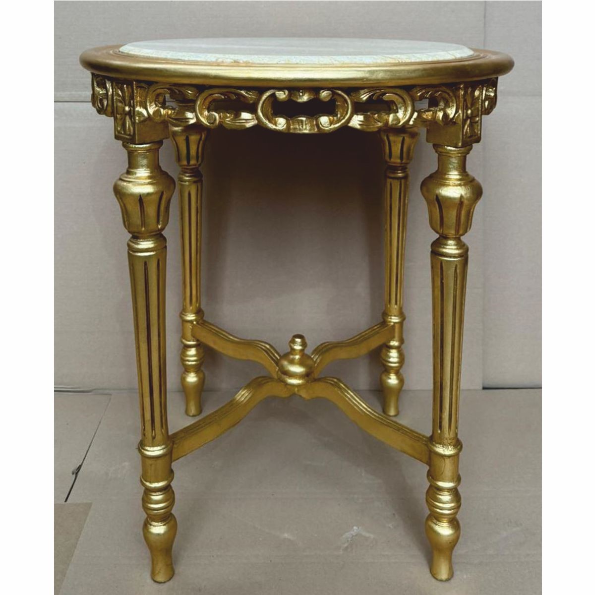 Barock Beistelltisch Gold / Grau Ø 60 x H. 72 cm - Barock Möbel