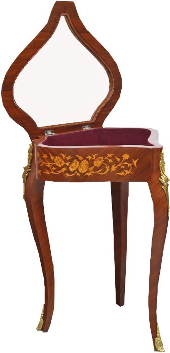 Barock Beistelltisch Mahagoni Intarsien / Gold H75 x 55 cm - Ludwig XVI Antik Stil Tisch - Möbel