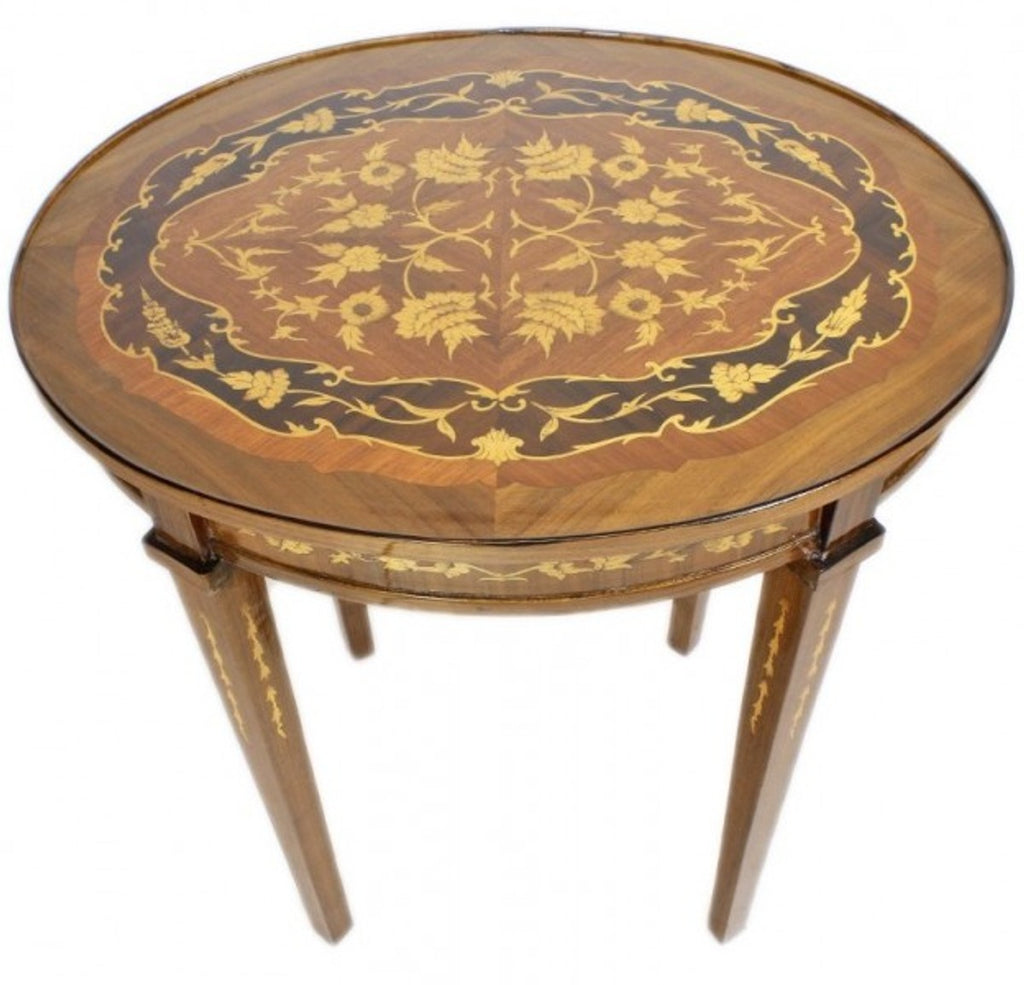 Barock Beistelltisch Mahagoni Intarsien H80 x 50cm - Ludwig XVI Antik Stil Tisch - Möbel