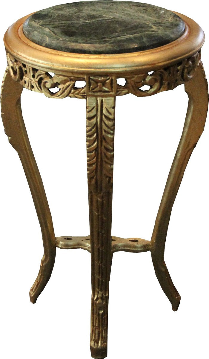 Barock Beistelltisch Rund Gold mit Marmorplatte 37 cm x H. 70 cm Antik Stil