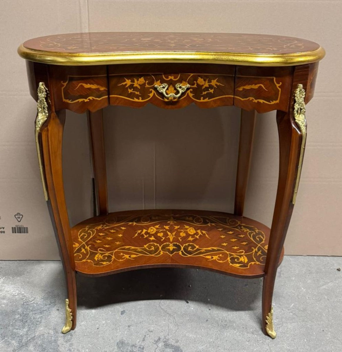 Barock Konsole mit Schublade Braun Intarsien / Gold 75 x H. 80 cm