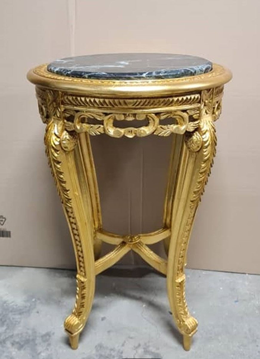 Barockstil Beistelltisch mit Marmorplatte Gold / Schwarz H. 70 cm