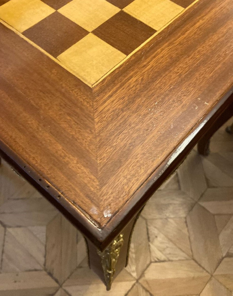 Barock Beistelltisch mit Schach & Backgammon Spielfläche Dunkelbraun / Braun / Messing 60 x 60 x H. 71 cm - Barock Möbel - Antik Stil Möbel - Edel & Prunkvoll