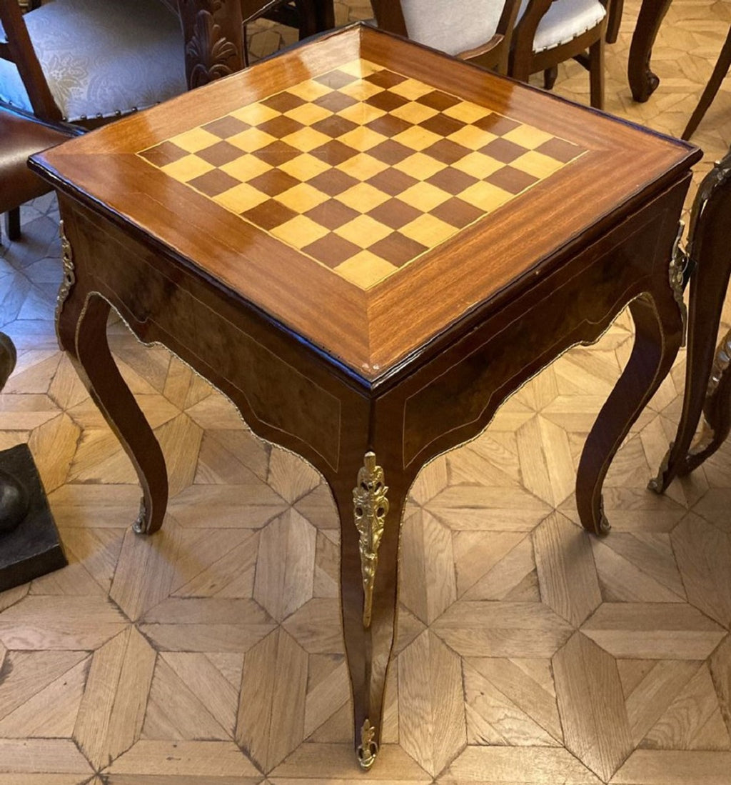 Barock Beistelltisch mit Schach & Backgammon Spielfläche Dunkelbraun / Braun / Messing 60 x 60 x H. 71 cm - Barock Möbel - Antik Stil Möbel - Edel & Prunkvoll