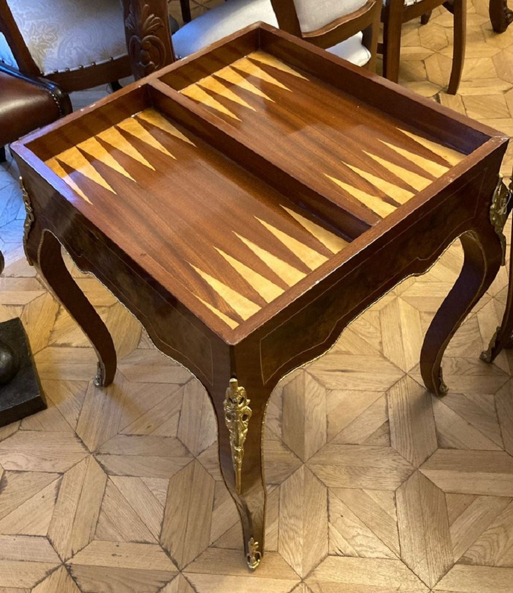 Barock Beistelltisch mit Schach & Backgammon Spielfläche Dunkelbraun / Braun / Messing 60 x 60 x H. 71 cm - Barock Möbel - Antik Stil Möbel - Edel & Prunkvoll