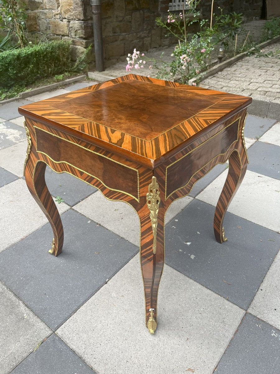 Barock Spieltisch mit Schach & Backgammon Spielfläche Dunkelbraun / Messing 60 x 60 x H. 71 cm - Antik Stil Möbel