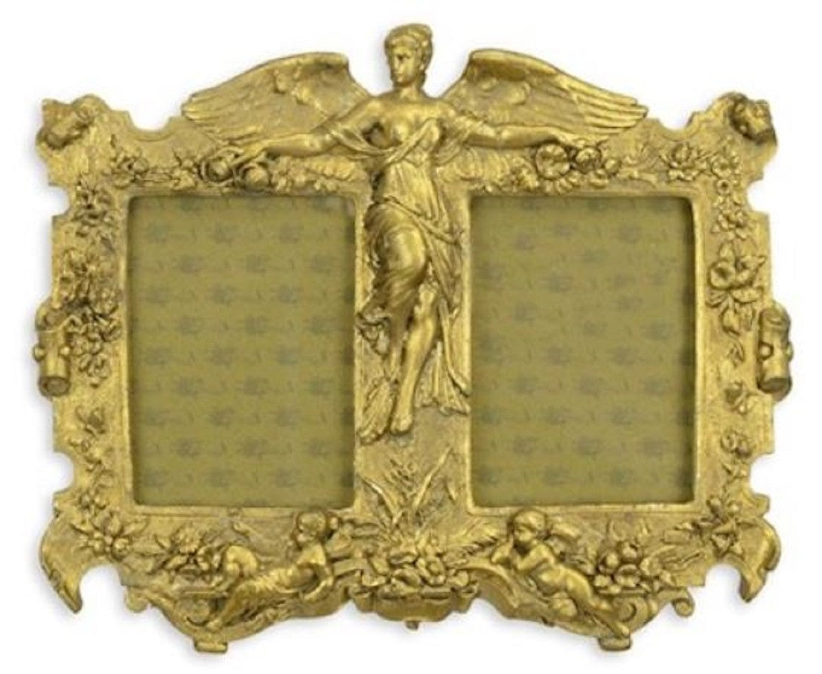 Barock Doppel Wand Bilderrahmen Engel Gold 32,3 x H. 26,8 cm - Antik Stil Bilderrahmen - Barock Wanddeko - Deko Accessoires im Barockstil - Barock Interior
