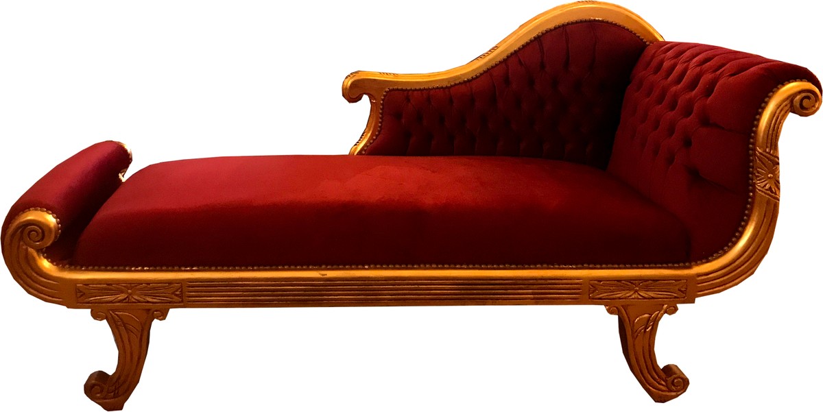 Barock Chaiselongue Modell XXL Bordeaux Rot / Gold - Antik Stil - Recamiere Wohnzimmer Möbel