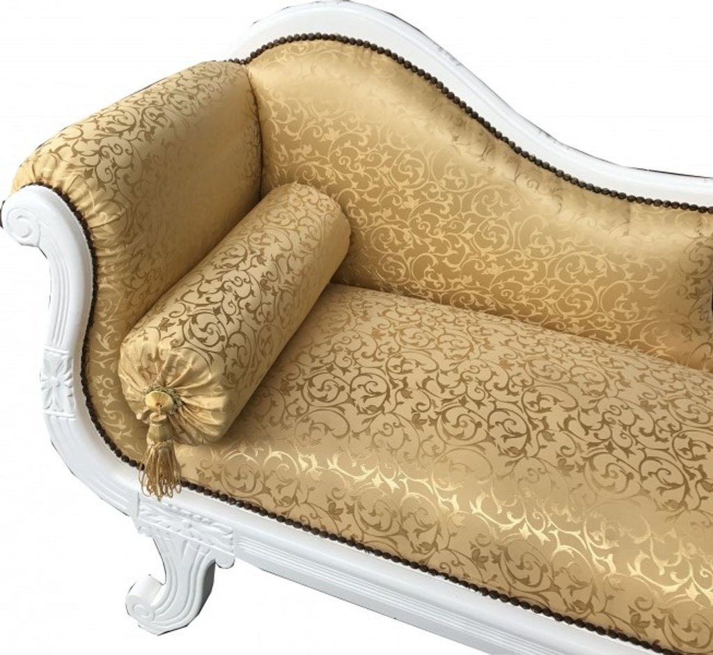 Barock Chaiselongue Modell XXL Gold Muster / Weiß - Recamiere Wohnzimmer Möbel