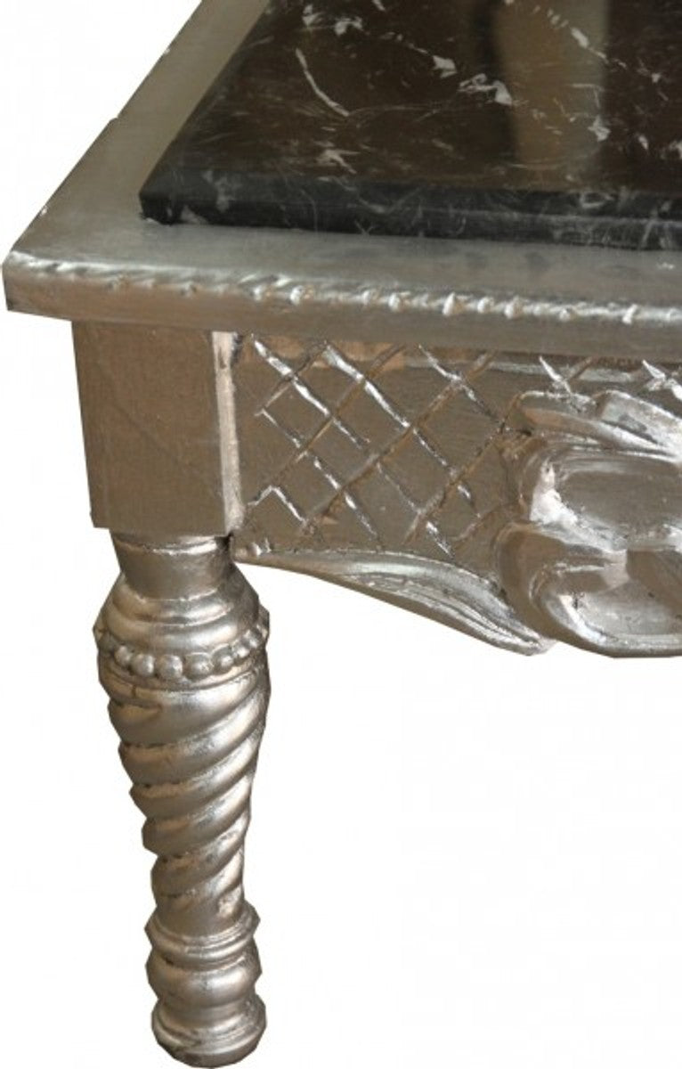 Barock Couchtisch Silber mit schwarzer Marmorplatte 95 x 95 x 43.5 cm - Barock Möbel