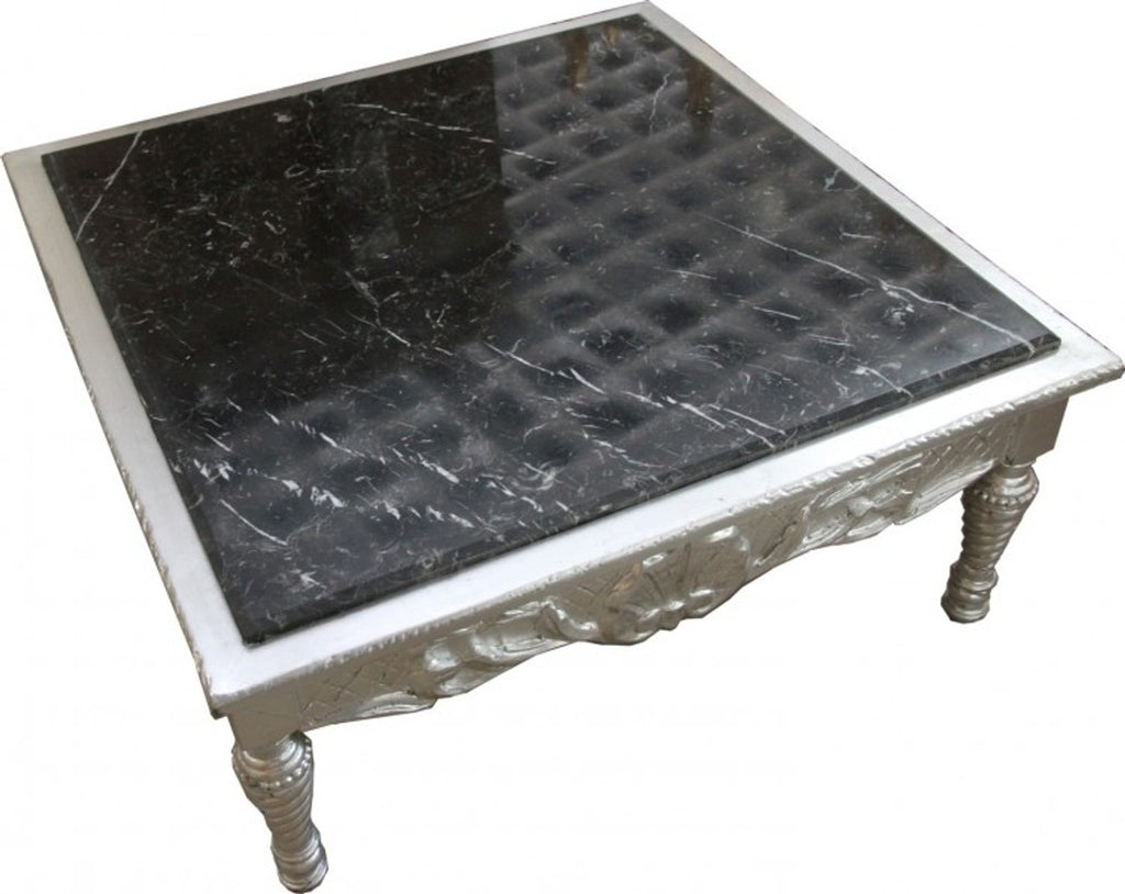 Barock Couchtisch Silber mit schwarzer Marmorplatte 95 x 95 x 43.5 cm - Barock Möbel
