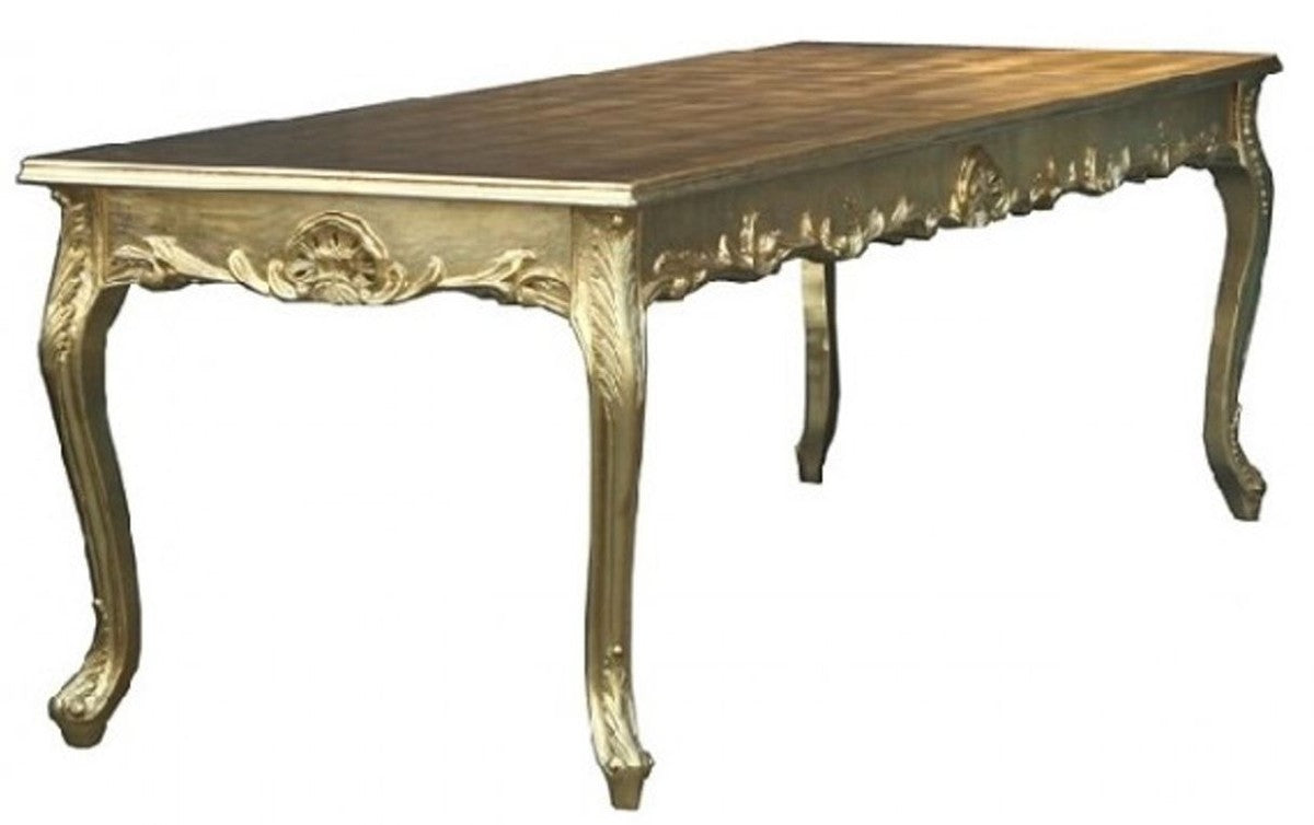 Barock Esstisch mit Glasplatte Gold 140 cm - Barock Esszimmer Möbel