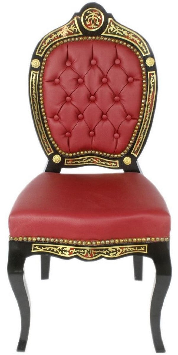 Barock Boulle Esszimmer Stuhl Rot / Schwarz / Gold 50 x 50 x H. 105 cm - Barock Esszimmer Möbel