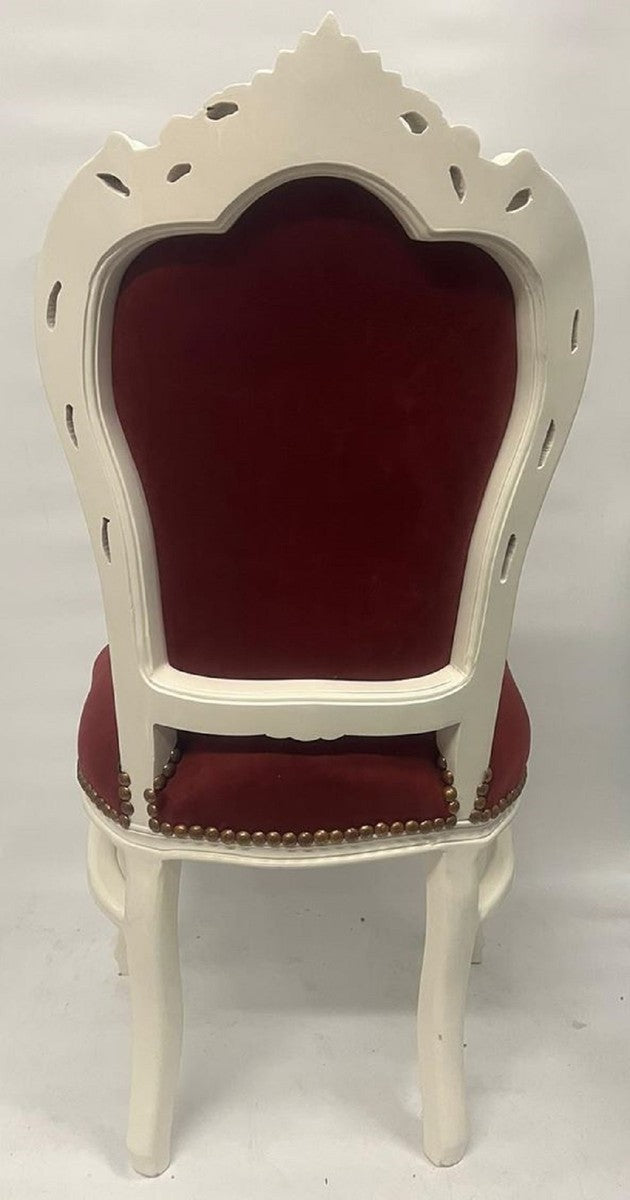 Barock Esszimmer Stuhl Bordeauxrot / Creme - Handgefertigter Antik Stil Stuhl mit edlem Samtstoff - Esszimmer Möbel im Barockstil - Barock Möbel