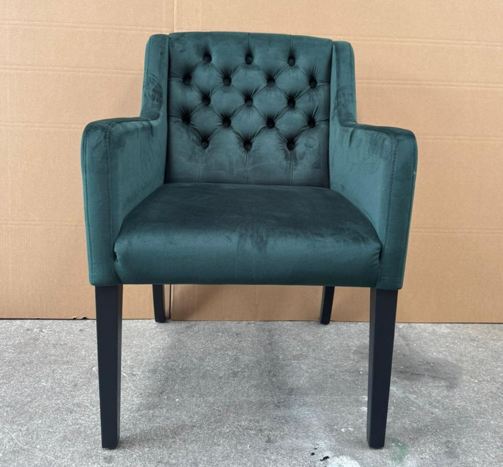 Luxus Chesterfield Esszimmer Stuhl mit Armlehnen Dunkelgrün / Schwarz