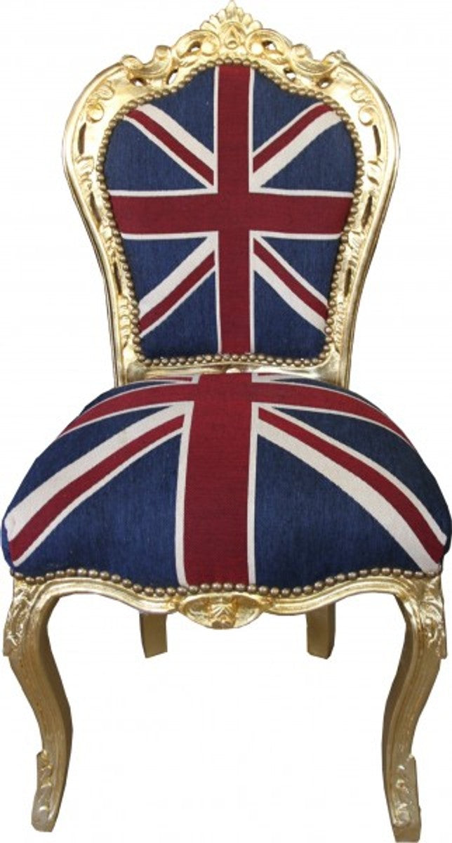 Barock Esszimmer Stuhl Union Jack / Gold - Möbel Antik Stil