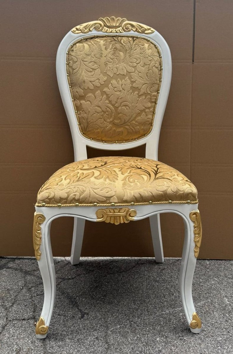Luxus Barock Esszimmer Stuhl Gold / Weiß / Gold H. 108 cm - Barock Möbel