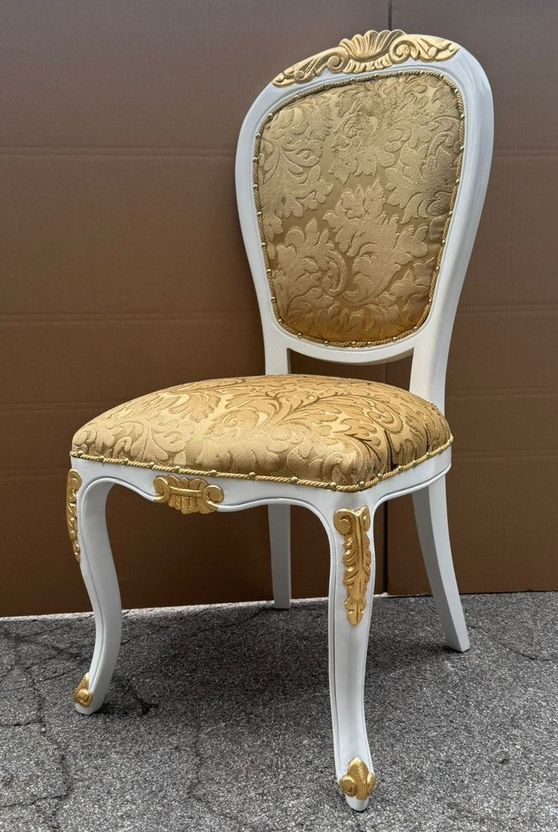 Luxus Barock Esszimmer Stuhl Gold / Weiß / Gold H. 108 cm - Barock Möbel