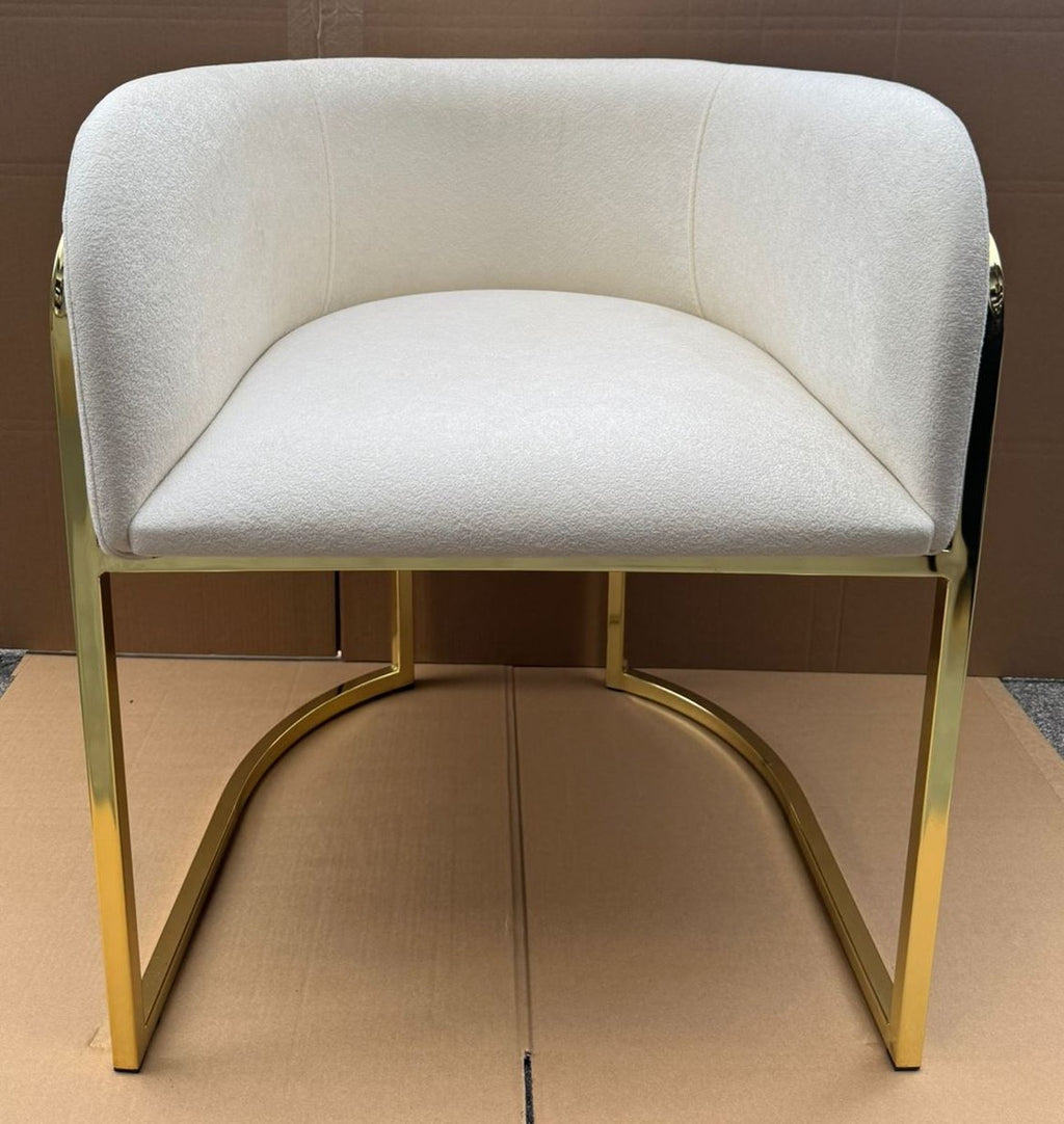 Luxus Esszimmer Stuhl mit Armlehnen Weiß / Gold H. 74 cm - Esszimmer Möbel