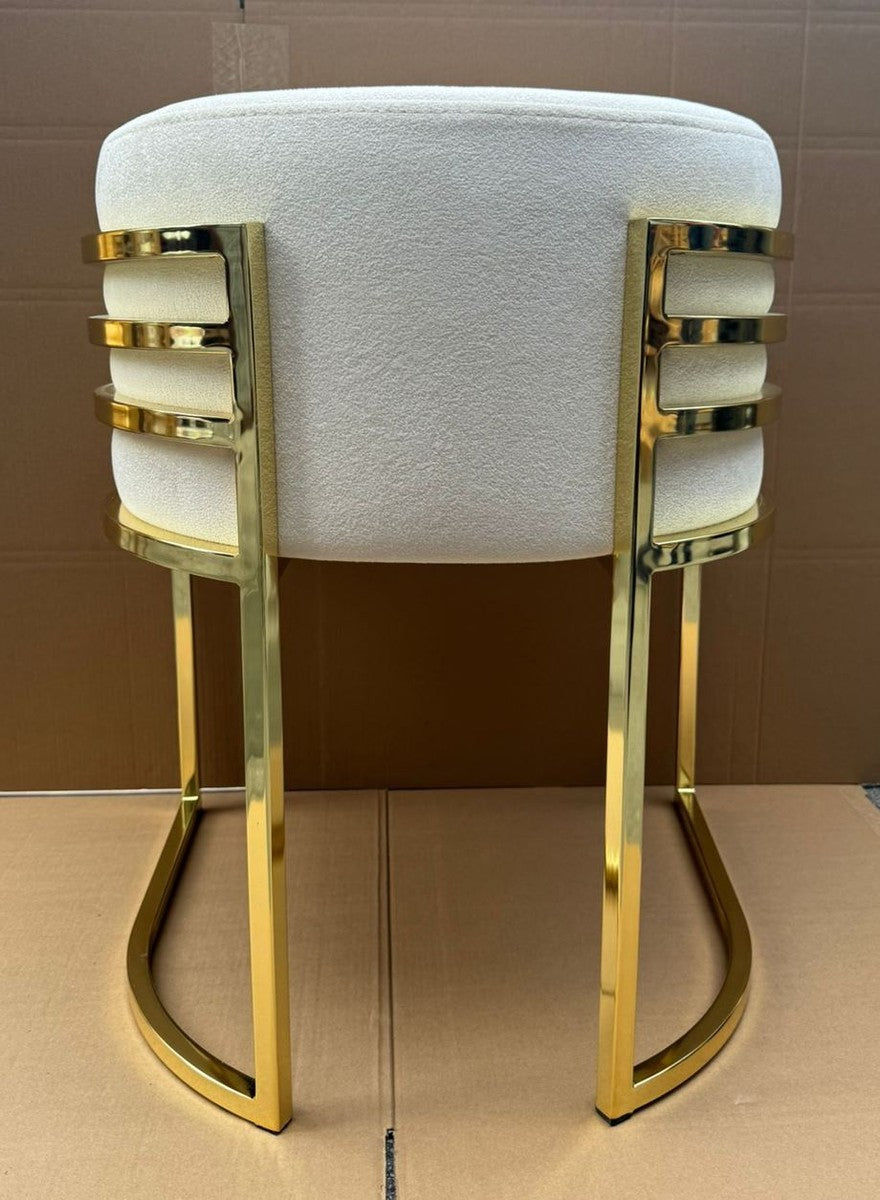 Luxus Esszimmer Stuhl mit Armlehnen Weiß / Gold H. 74 cm - Esszimmer Möbel