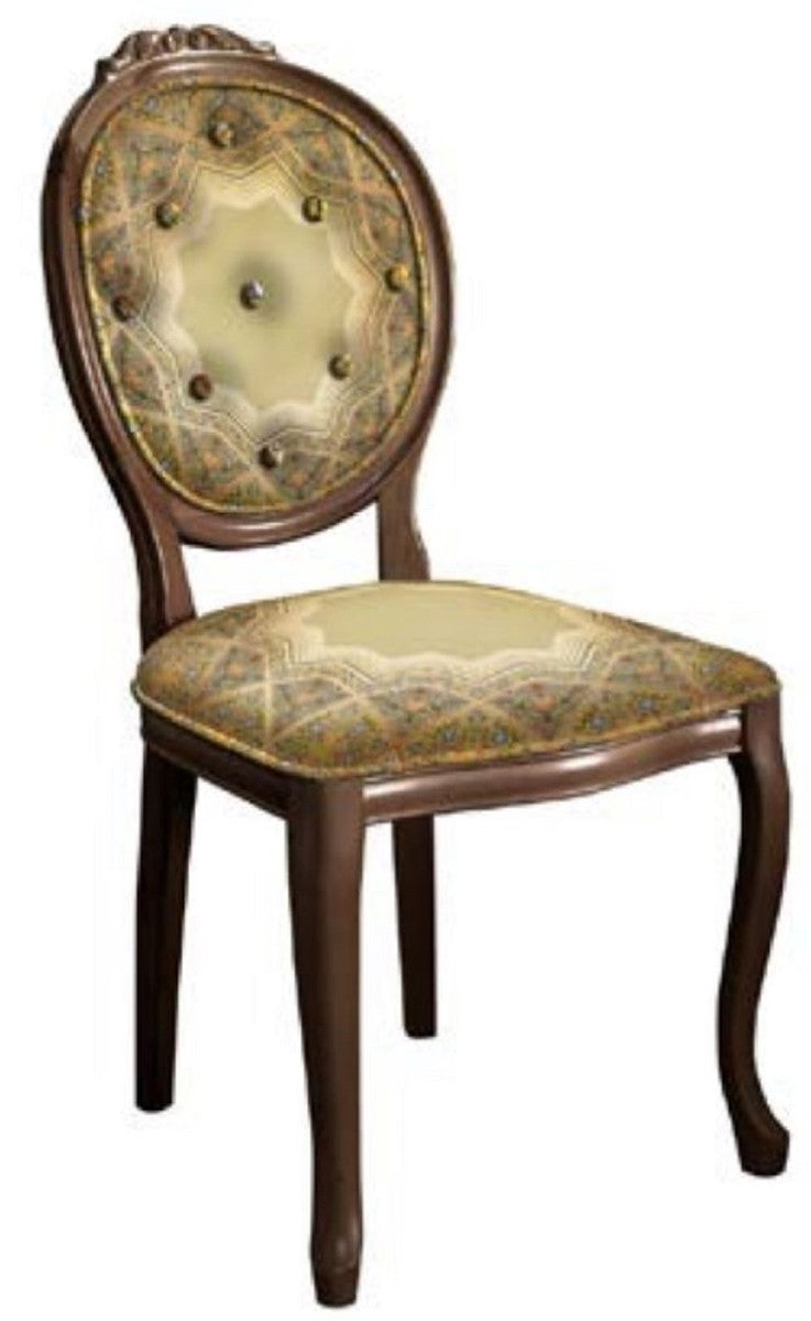 Barock Esszimmerstuhl Mehrfarbig / Braun - Massivholz Antik Stil Stuhl - Esszimmer Möbel im Barockstil