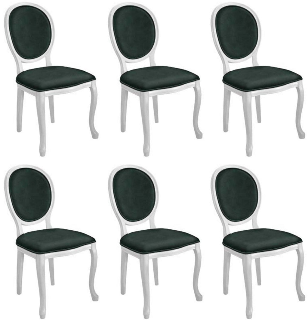 Barock Esszimmerstuhl Set Grün / Weiß - 6 Handgefertigte Küchen Stühle im Barockstil - Barock Esszimmer Möbel